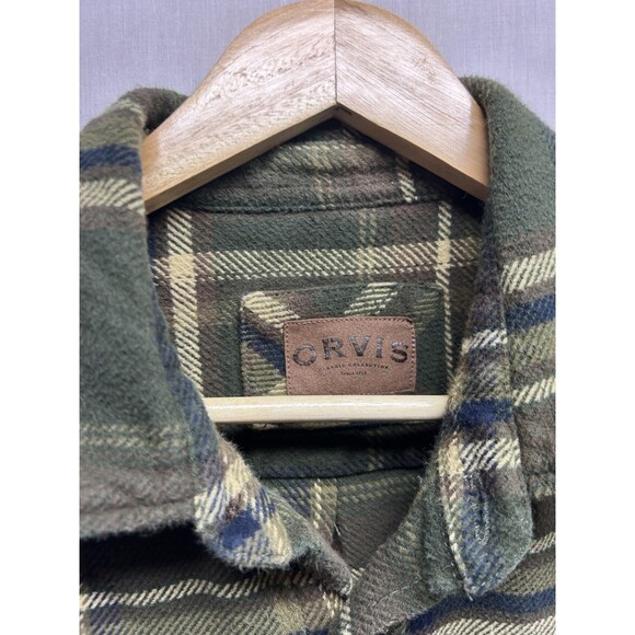 Orvis Flannel Shirt Jacket Mens Large Olive Green Plaid Shacket W/Pockets - Picture 4 of 9